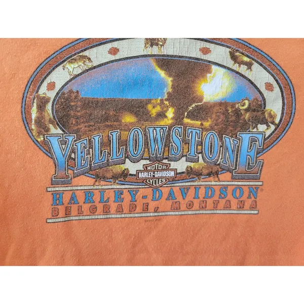 Harley Davidson Yellowstone Baby Tee Orange Size Large Bling Front Biker - Image 2