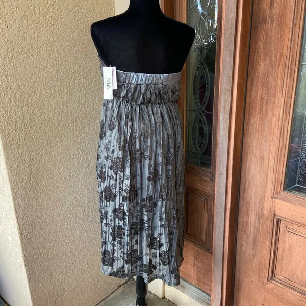 Maternal America Womens Dress L Silver Gray‎ Strapless Formal Burnout Floral NEW - Image 3