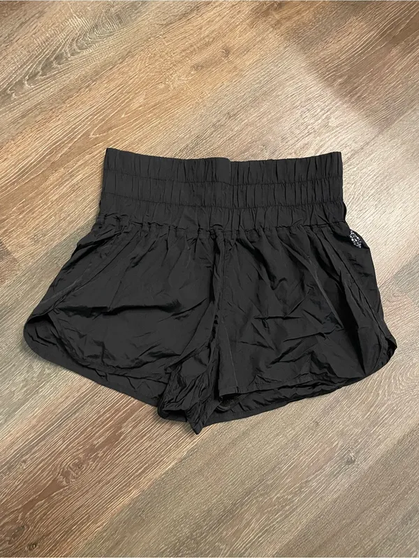 Free People The Way Home Black Smocked High-Waist Athletic Shorts Large - Image 2