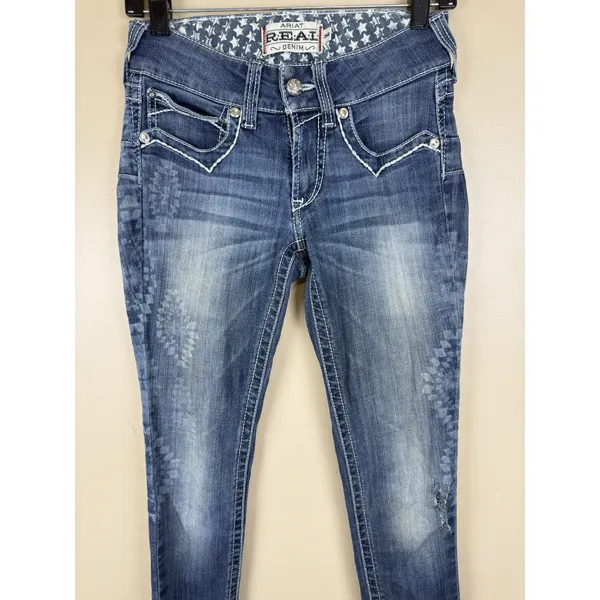 ARIAT R.E.A.L. Skinny Jeans Women’s 26R Low Rise Denim Frayed Hem Blue - Image 2