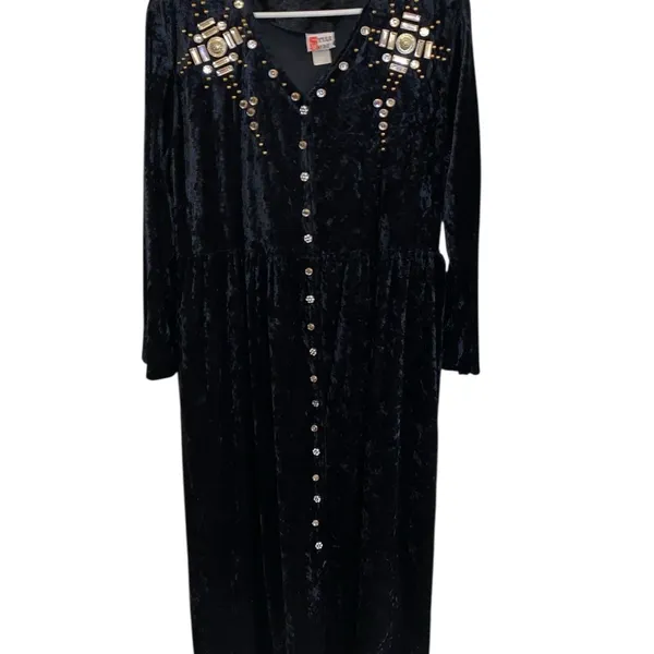 Vintage 90s black Gold embellished crushed velvet maxi whimsigoth emo glam - Image 9