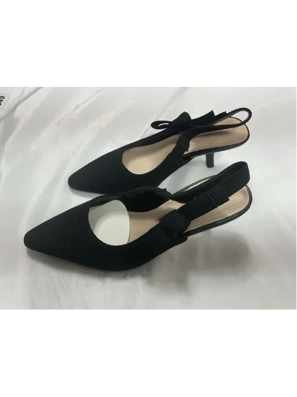 Womans New Coutgo Slingback Pumps Black 5 Kitten Heel Pointed Toe Bow Accent - Image 3