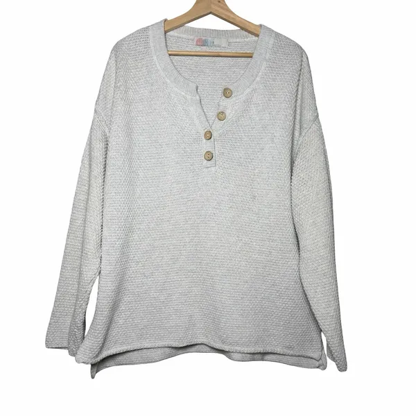 Free People FP Beach Hailee Sweater XS Gray Waffle Knit Henley Oversized Cotton - Image 2