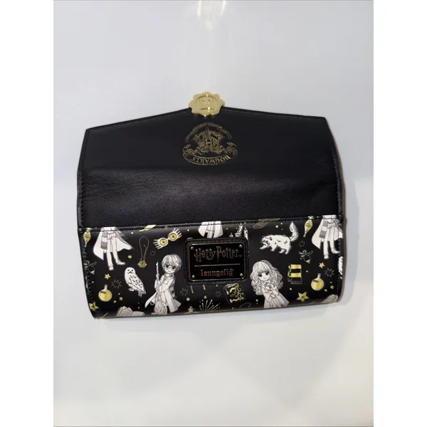Loungefly Harry Potter HOGWARTS Magical Elements Wallet Black‎ White Gold Bifold - Image 6