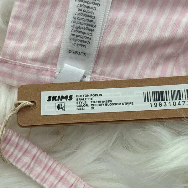 Skims Cotton Poplin Triangle Bralette Cherry Blossom Stripe XL - Image 8