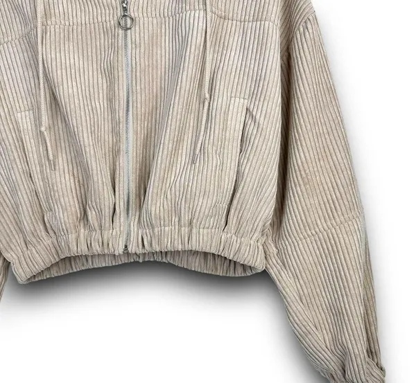 Altard State Cropped Corduroy Hooded Jacket Zipper Front Light Tan Beige Medium - Image 3