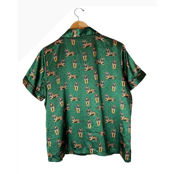 Ekouaer Satin Pajama Set Women XL Green Tiger Print Shorts Set Loungewear - Image 3