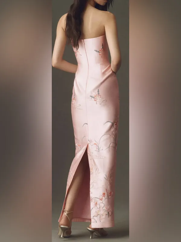 NEW SAU LEE Isla Butterfly Embroidered Strapless Satin Pink multi Gown Sz 2 - Image 2