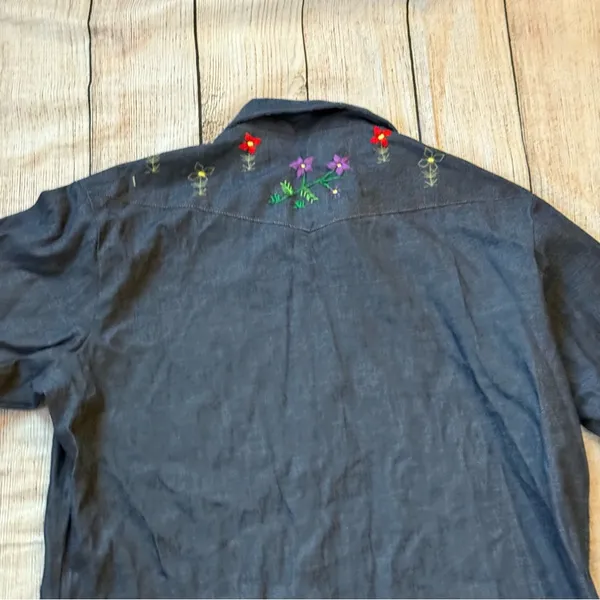 Vintage Triple LLL Brand Denim Western Embroidered Pearl Snap Long Sleeve Sz XL - Image 12