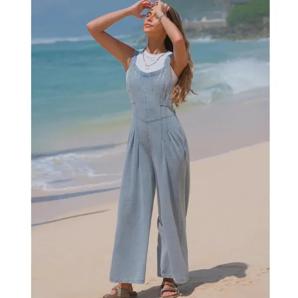 NWOT EXLURA Women’s Loose Fit Wide Leg Denim Overalls –‎ Medium - Image 3