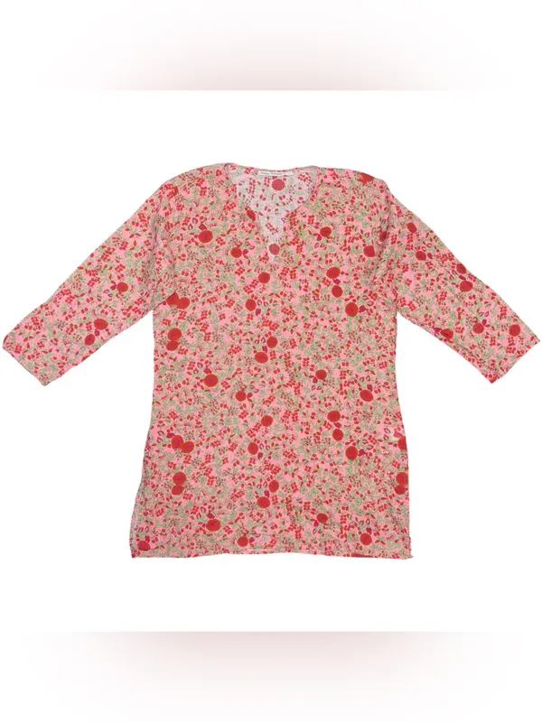 Roller Rabbit Rhody Kurta Tunic Womens Small Floral Pink Green Dress Top V Neck - Image 2