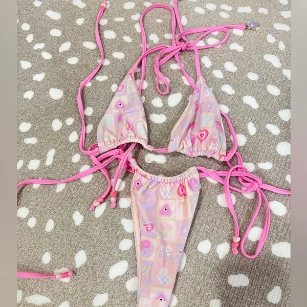 Blackbough Swim x Frazier Sterling bikini set lucky girl hearts bottoms cheeky - Image 2