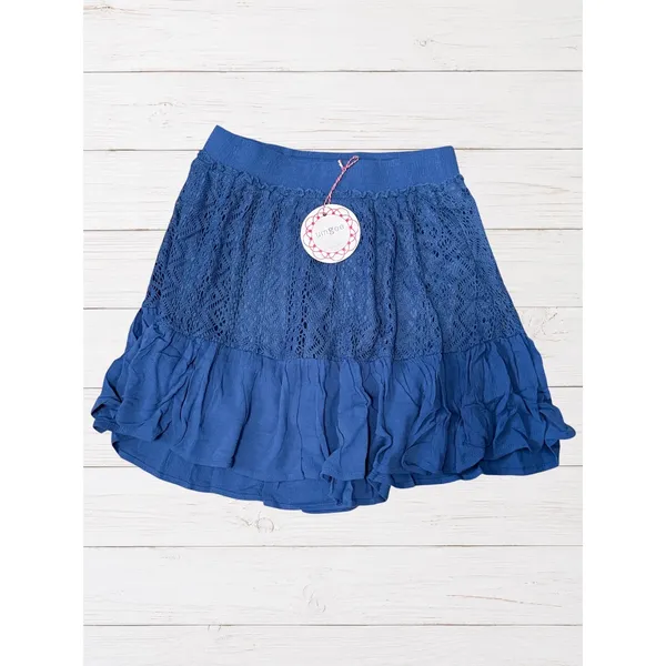 Umgee NWT Blue Lace Ruffle Mini Skirt Medium Boho Cottagecore - Image 2