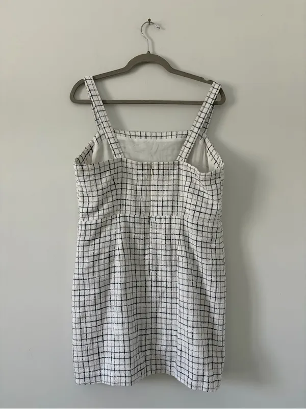 Abercrombie & Fitch Black White Tweed Square Neckline Sleeveless Mini Dress L - Image 6