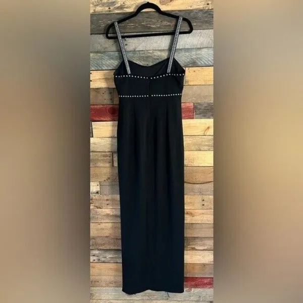 Xscape Black Studded Spaghetti Strap Evening Maxi Dress Size‎ 8 - Image 2