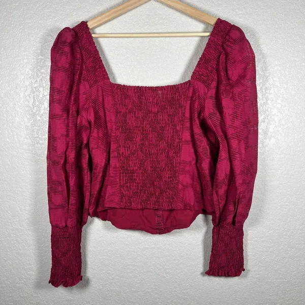 Anthropologie Womens Puff Sleeve Blouse Top L Burgundy Red Romantic Goth Vamp - Image 7