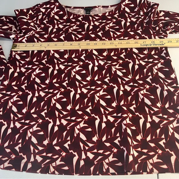 Ann Taylor Elegant Burgundy Floral Print Stretch Crepe Women's Bell Sleeve Top M - Image 10