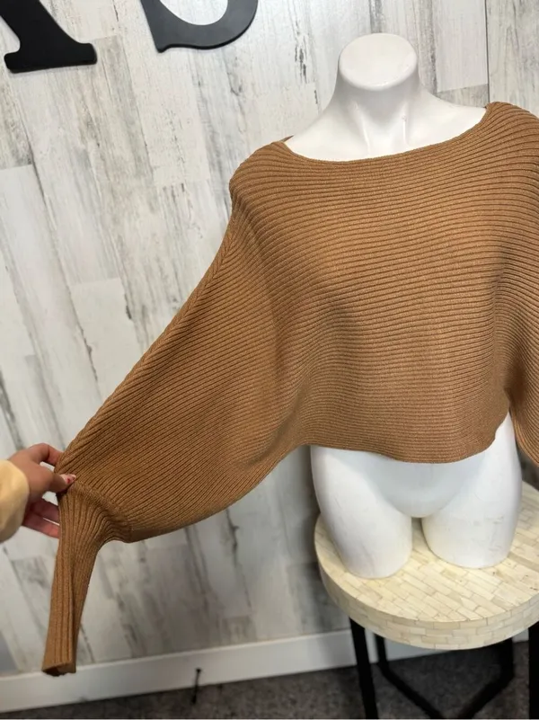 Altar'd State Batwing Cropped Sweater Womens Extra Small Camel Brown Knit - Image 2