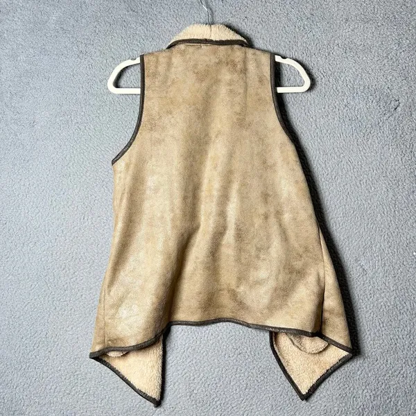Jodifl Vest Womens M Tan Long Waterfall Front Sleeveless‎ Faux Fur Vest - Image 2
