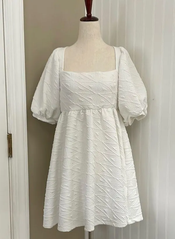 FREE PEOPLE Violet Puff Sleeve Tie Back Babydoll Mini Dress in White Size M (?) - Image 4