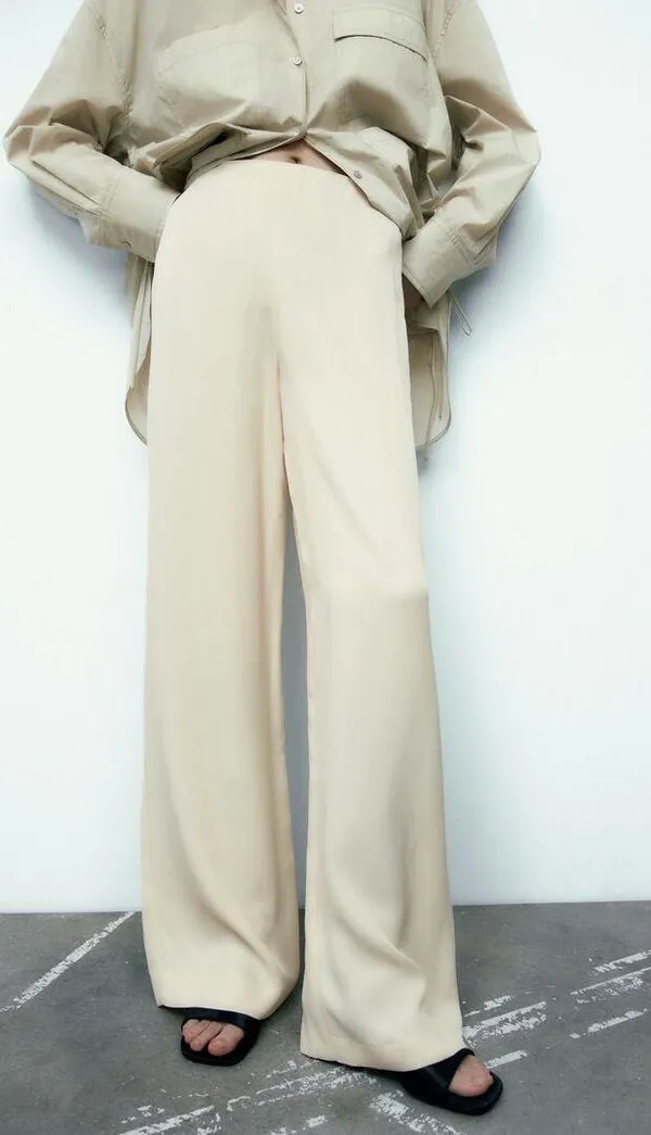 Zara NWT White STANDARD LENGTH SATIN TROUSERS. Size Large - Image 13