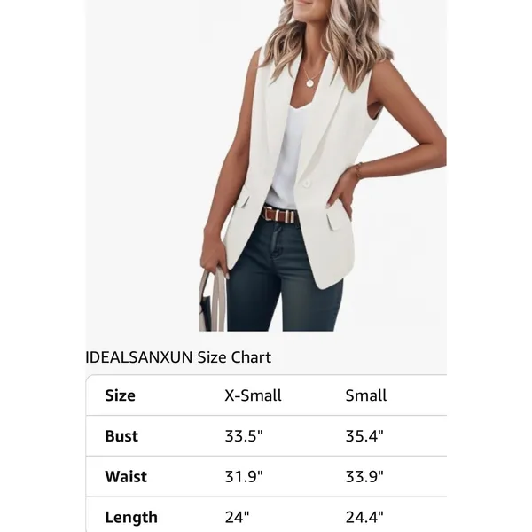 NWT IDEALSANXUN White Sleeveless Blazer Vest Business Casual Office Top Small - Image 9