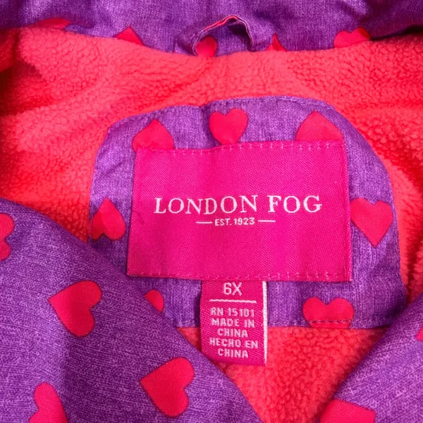 London Fog Trench Coat‎ 6X Purple Red Heart Print Hooded Fleece Lined Jacket - Image 6
