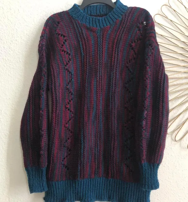 Cozy vintage 90s oversized grandpa sweater coogi style with cutout design long sleeves -measurements in pics #retro #boho #indie - Image 2