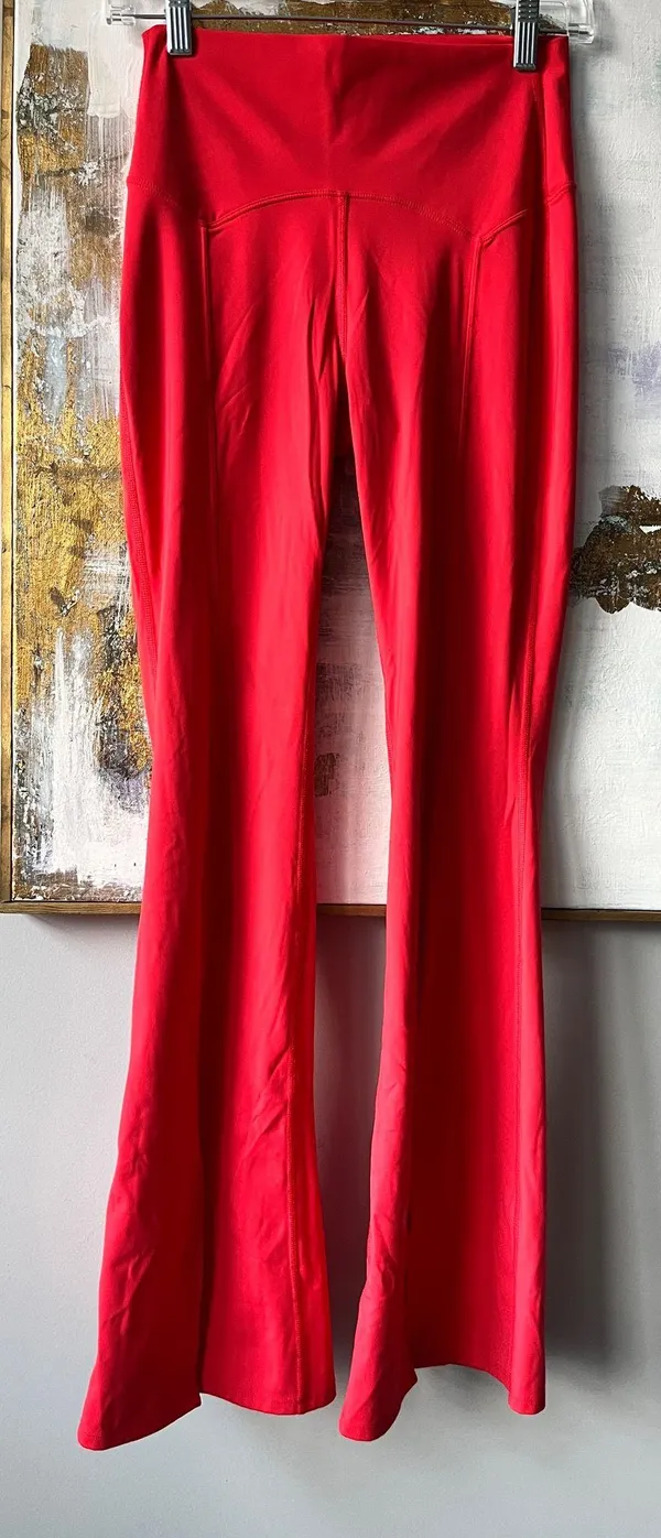 JoyLab Flare Leggings Split Textured Hem Bright Pink Medium - Image 4