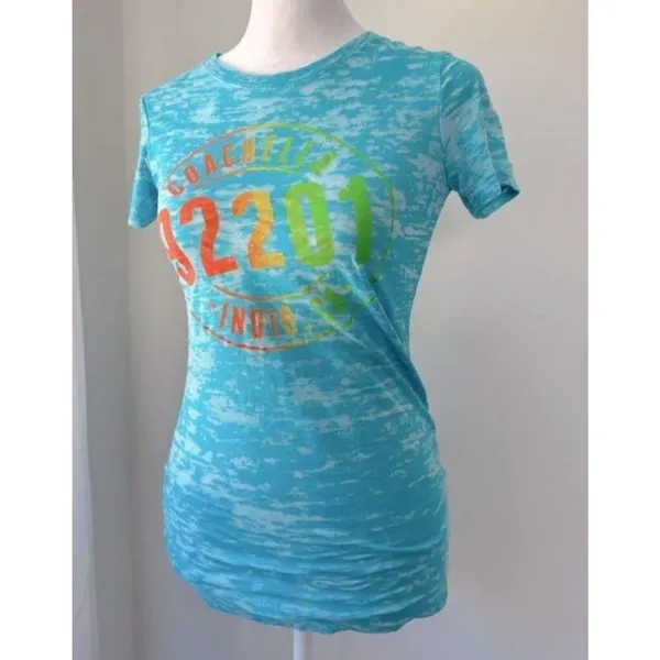 Coachella 92201 tshirt‎ Tee Size Small turquoise blue baby festival bright - Image 2