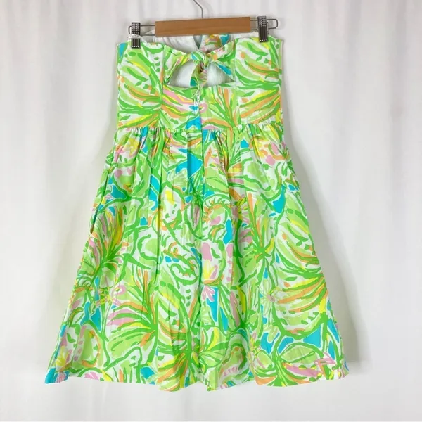Lilly Pulitzer Richelle Elephant Ears Strapless Mini Dress Green Pink Blue Sz 0 - Image 8
