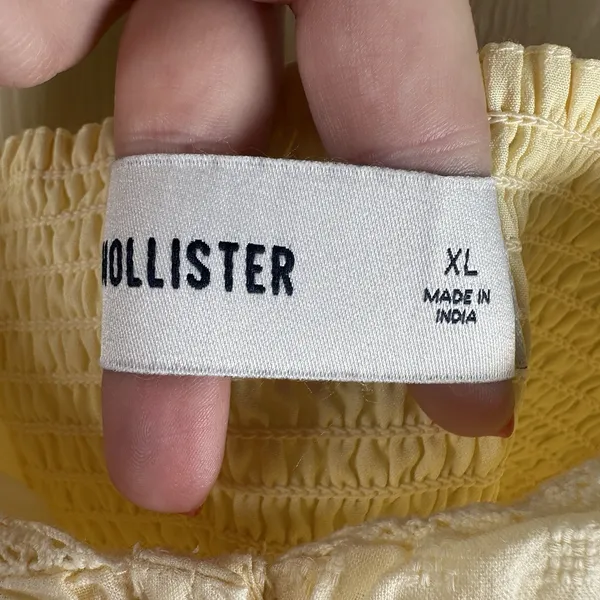 Hollister Tank Top Size XL Butter Yellow Cotton Lace Trim Button Front Coquette - Image 6