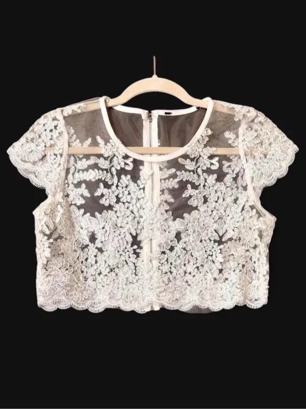 Ivory Boho Bridal Crop Top Wedding Lace Top - Image 3