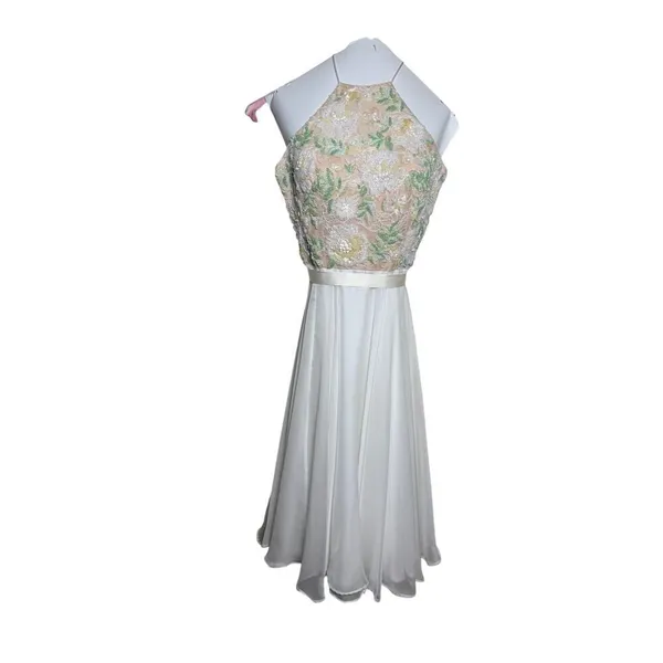 Sherri Hill Floral Beaded Mini Dress – Beaded Bodice, Chiffon Skirt, Size 2 - Image 4