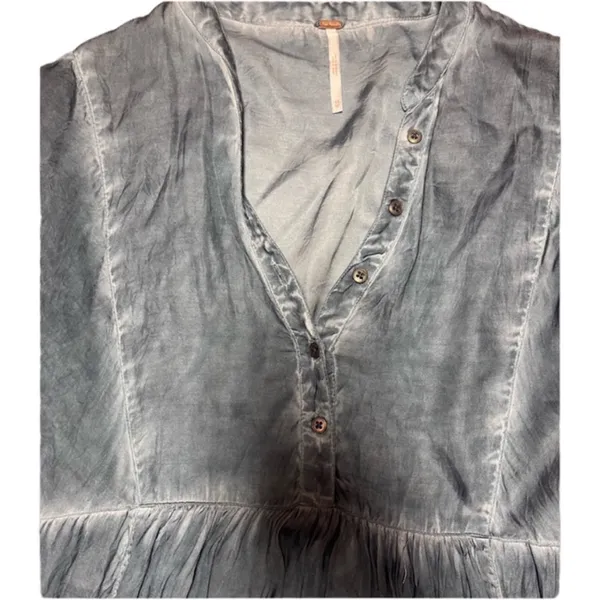 Free People Blue Satin Feel Chambray MINI Dress Size Small - Image 4