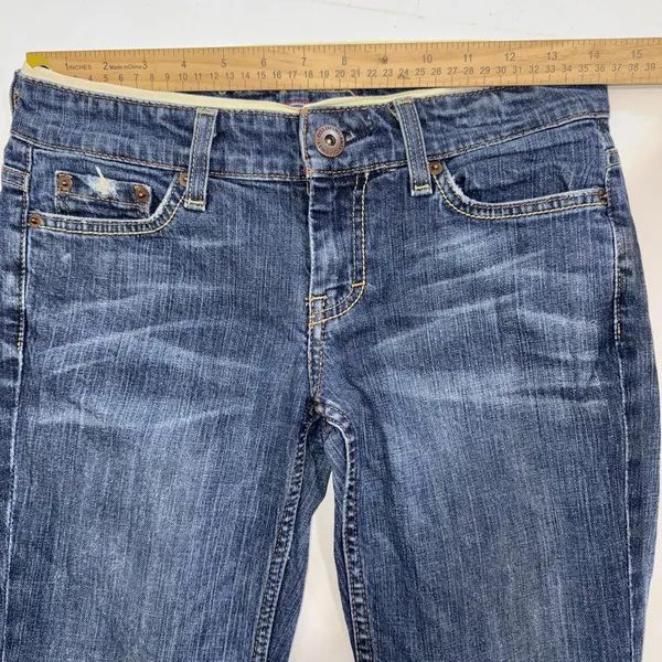 American Eagle Outfitters Vintage Y2K Hipster Flare Festival Blue‎ Jeans Size 2R - Image 6