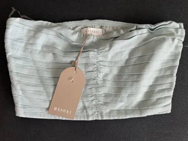 Meshki Light Blue Strapless Ruched Crop Camisole - Image 2