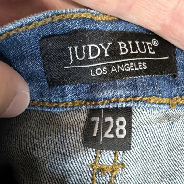 Judy Blue Distressed Skinny Jeans Blue Mid Rise Raw Hem Cuffed‎ Denim 30x28 - Image 11