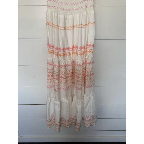 Goodnight Macaroon Women’s XS White Orange Tiered Ruffle Maxi Dress - Image 2