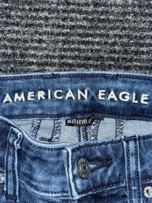American Eagle Women’s Festival Flare Jeans Dark Wash Split Hem Seam Sz 00 Boho - Image 6