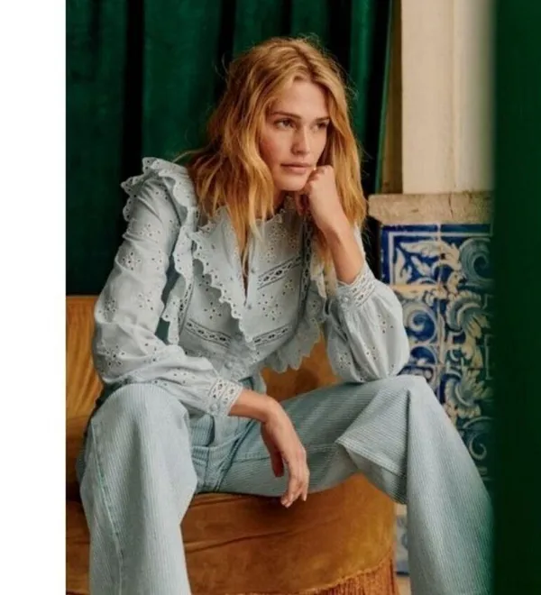 Sézane 💕💕 Irma Shirt ~ Light Blue/Ecru FR 34 = US 2 - Image 3