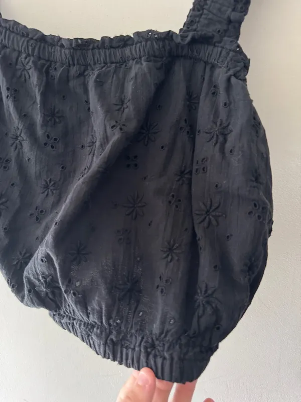 Aerie Black‎ Eyelet Smocked Crop Top - Image 5