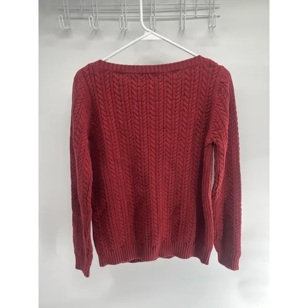 Lauren Ralph Lauren Sweater Womens Small Red Cable Knit Crewneck Cotton Pullover - Image 4