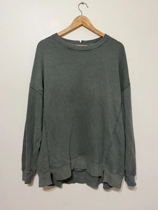 Aerie The Chill Crew Sweatshirt Size Large Green Pullover Sweater Oversized - Image 2
