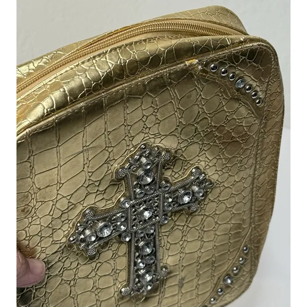 Montana West Bible Bag Gold Faux Diamonds Cross Spiritual Faith Church Study Zip - Image 3