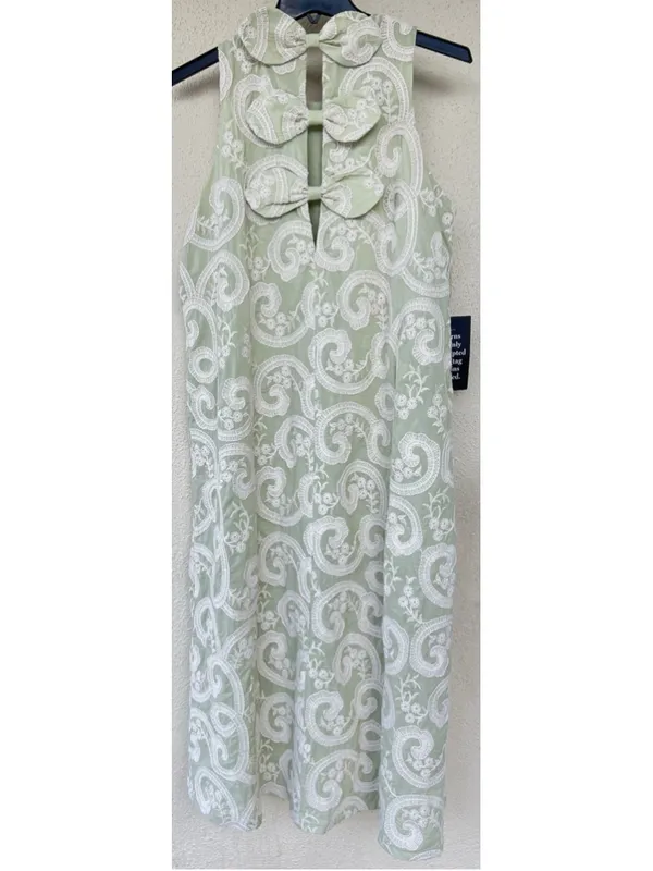 Tuckernuck Celadon Scroll Embroidered Bows Portia Dress Date Night Resort Beach - Image 8
