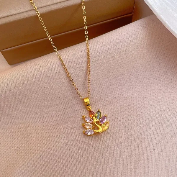18K Gold Plated Colorful Crystal Peacock Pendant Necklace for Women - Image 5
