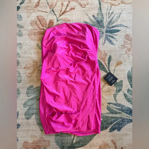 Lulus Total Treat Hot Pink Ruched Strapless Bodycon Mini Dress - Image 5