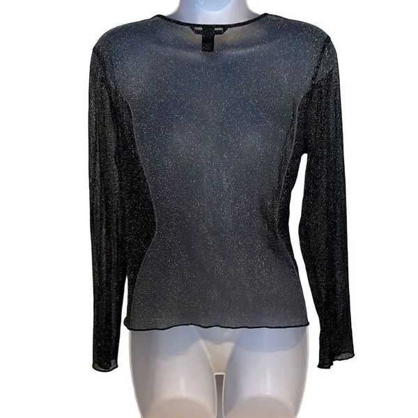 Victorias Secret Y2K Black Silver Glitter Metallic Sheer Top XS/S Sexy Moto Punk - Image 2