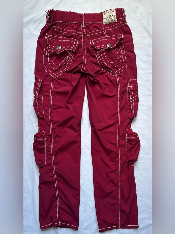 True Religion Ricki Big T Burgundy With Contrasting White Y2K women pants cargo - Image 2